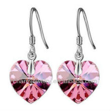 Moda en forma de corazón rosa pendientes de cristal para las mujeres SE-001C
